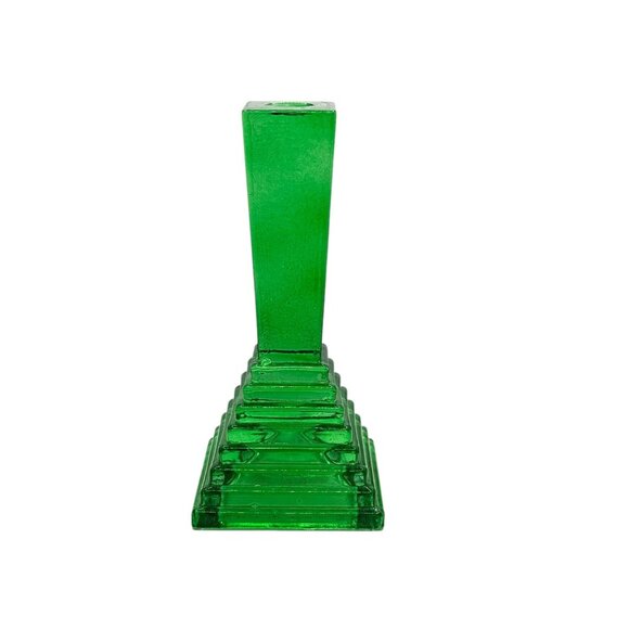 Green Glass 9" Pyramid-Style Candle Holder Stand - Picture 2 of 7